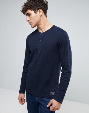 Abercrombie & Fitch Long Sleeve Henley Waffle in Navy 16GBP + 15% OFF