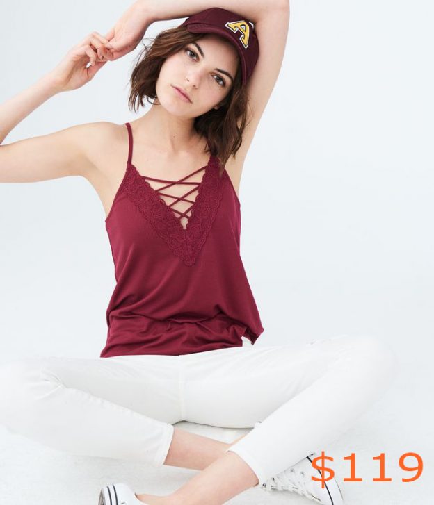 119Solid Lace-Up V-Neck Tank