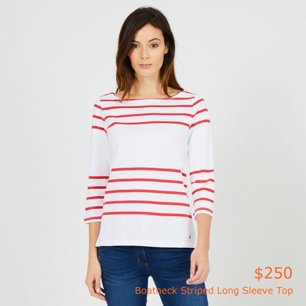 250Boatneck Striped Long Sleeve Top