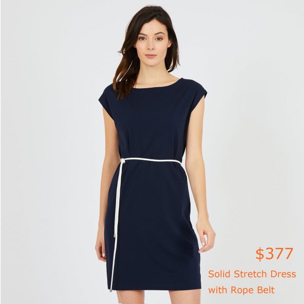 377Solid Stretch Dress with Rope Belt