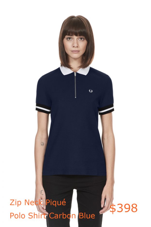 398Fred Perry - Zip Neck Piqué Polo Shirt Carbon Blue