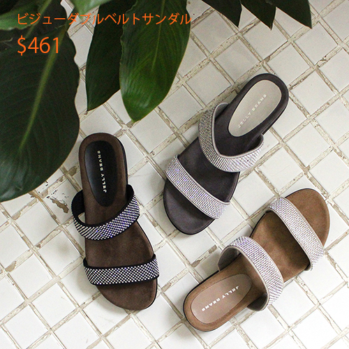 461★SALE★ビジューダブルベルトサンダル-207-00530(Ｓ　ブラック)
