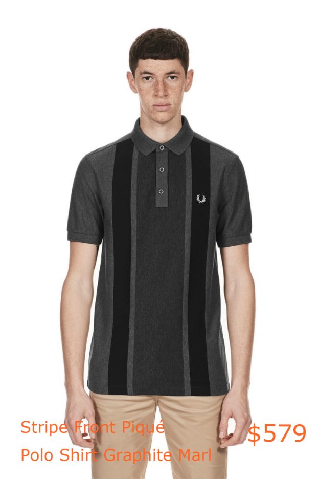 579Fred Perry - Stripe Front Piqué Polo Shirt Graphite Marl