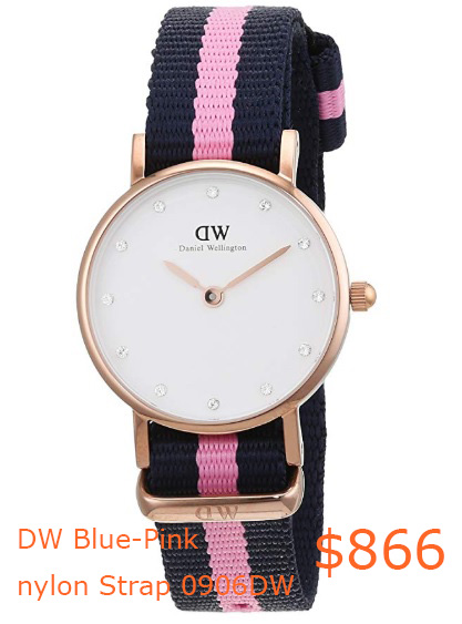 866Daniel Wellington women's quartz Watch with White Dial analogue Display and Blue-Pink nylon Strap 0906DW- Amazon.co