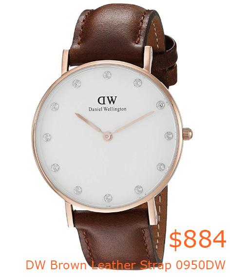 884Daniel Wellington Women's Quartz Watch with White Dial Analogue Display and Brown Leather Strap 0950DW- Amazon.co